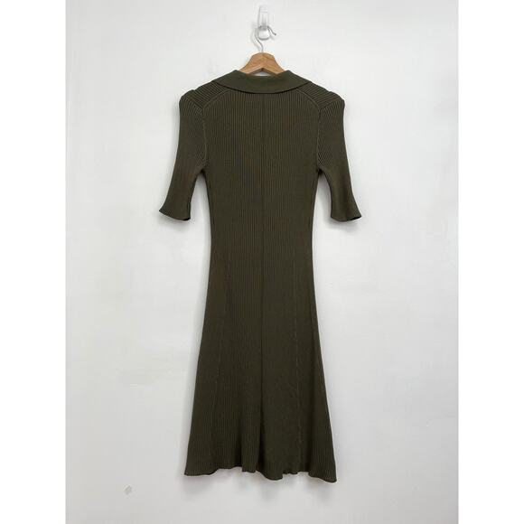 Everlane The Knit Polo Dress Collared Ribbed Short-Sleeve Midi Olive - Small - Picture 13 of 13